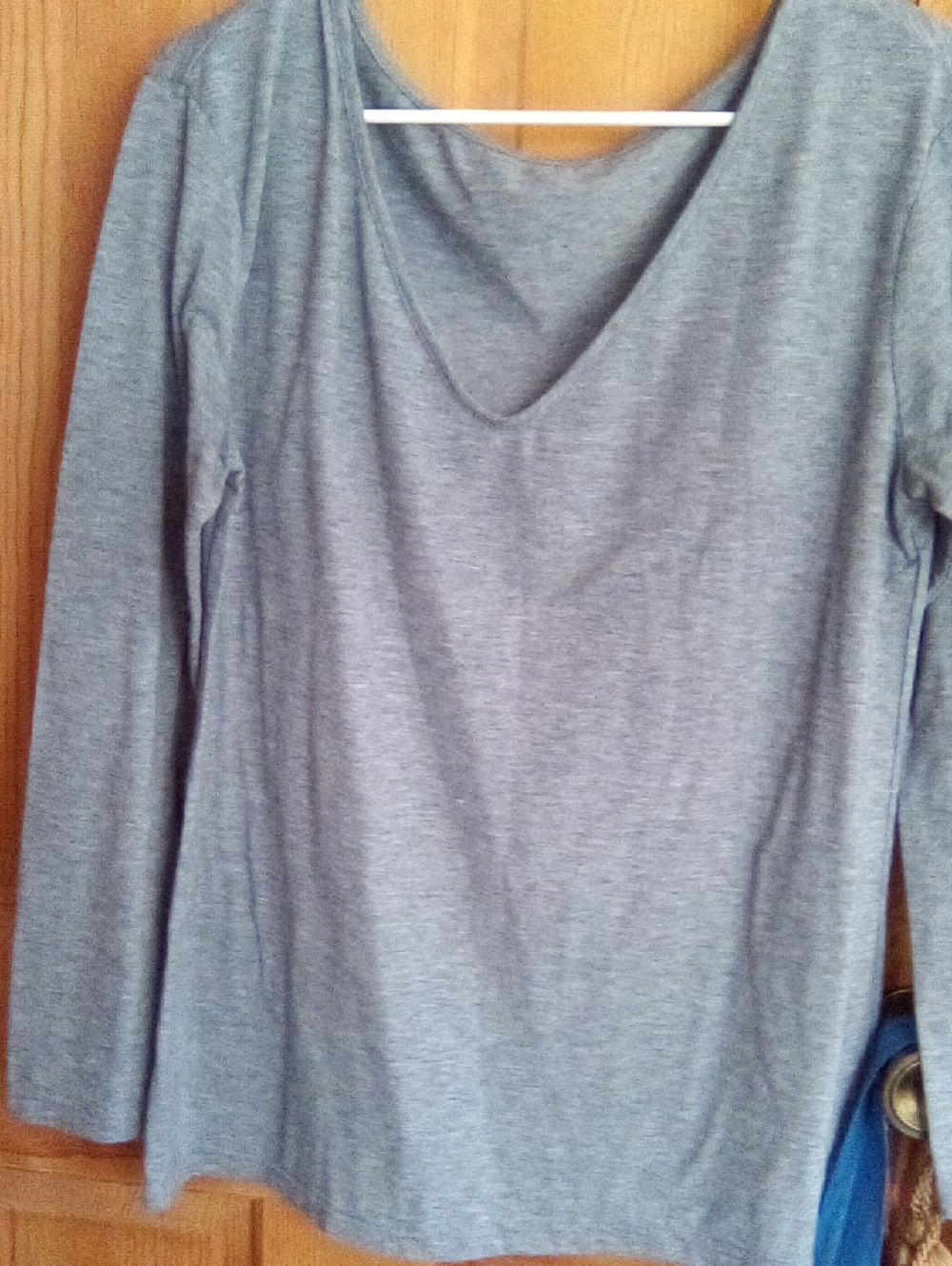 Women's Gray Long-Sleeve V-Neck Top